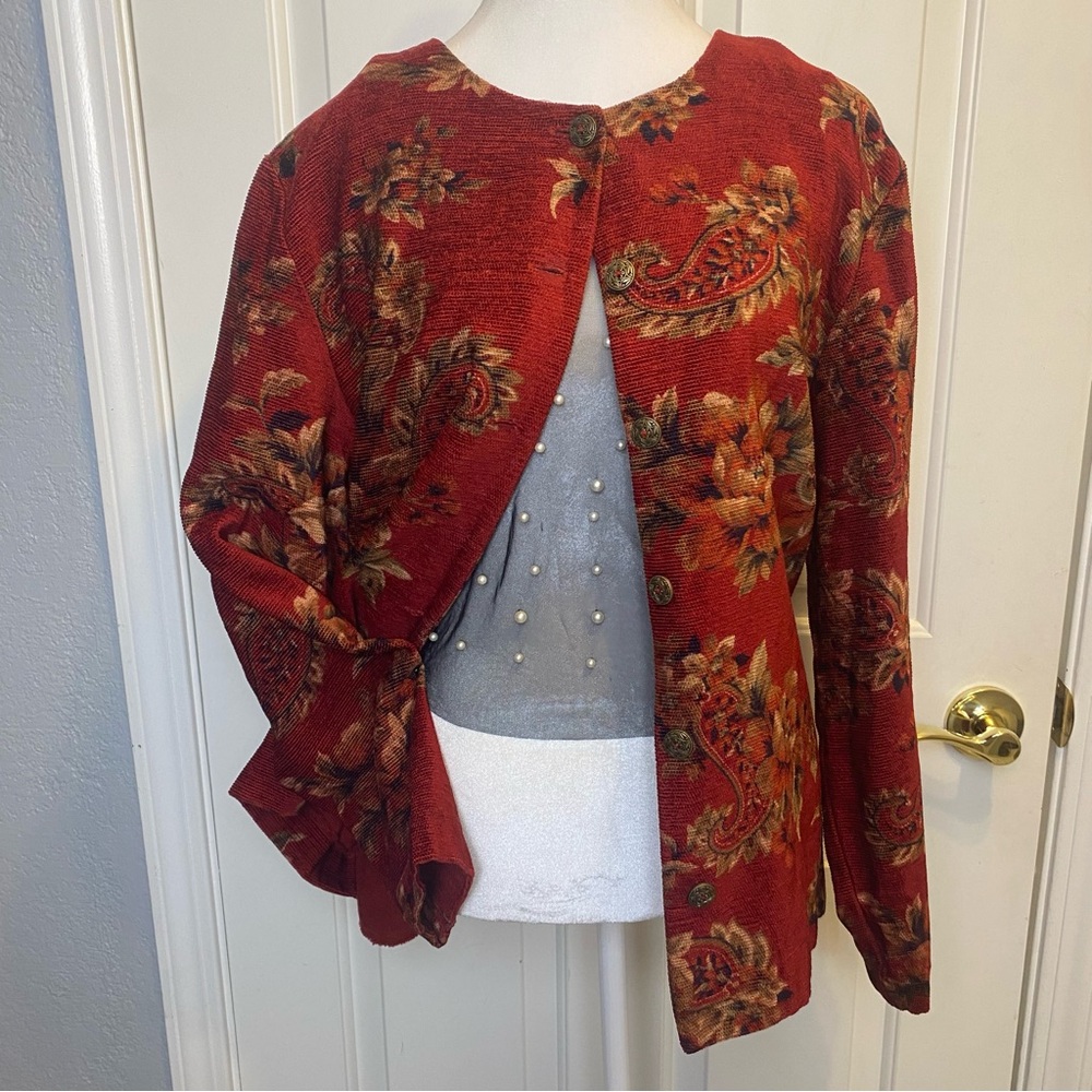 Vintage Alfred Dunner paisley floral tapestry jacket blazer grandma cottage 16
